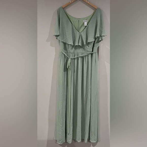 Bill Levkoff Chiffon Flutter Sleeve Bridesmaid Dress, Pistachio Green Formalwear - Picture 1 of 10